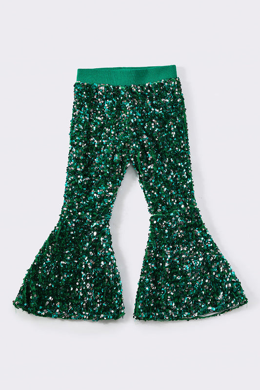 Green sequin bell pants