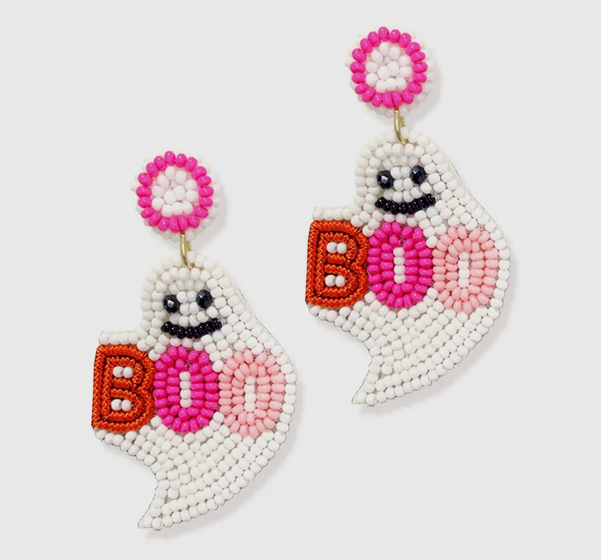 Beaded Pink Ghost Earrings