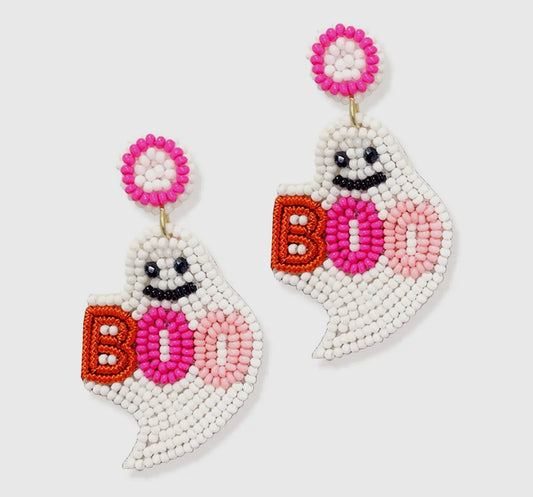 Beaded Pink Ghost Earrings