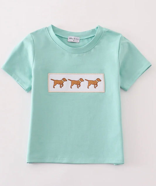 Mint Embroidered Puppy Shirt