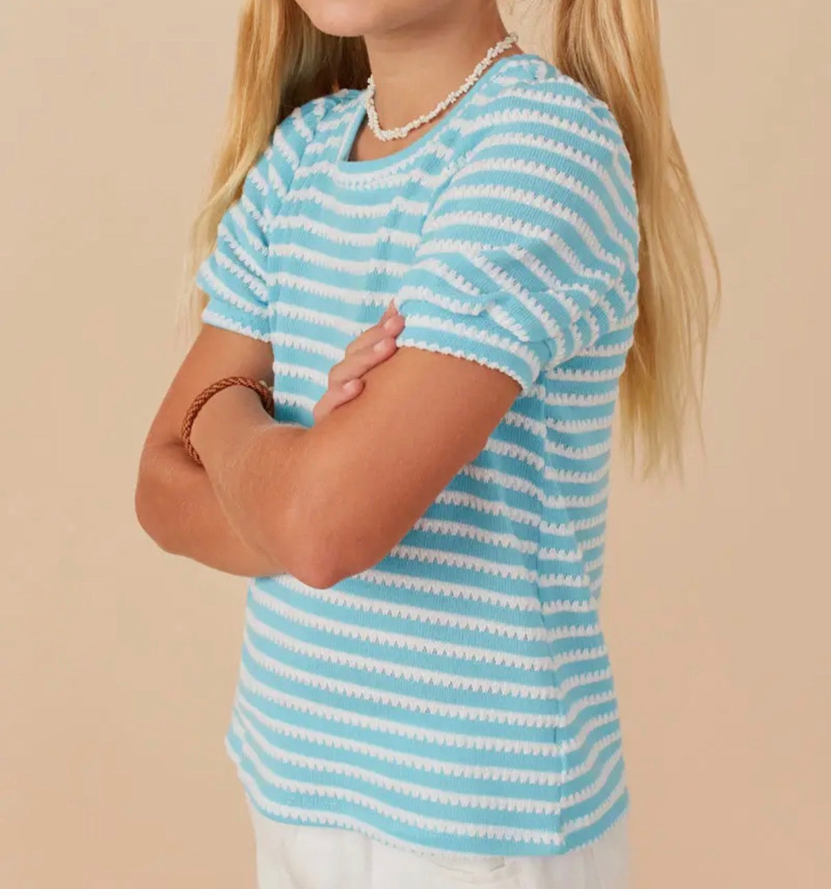 Textured Stripe Puff Sleeve Top