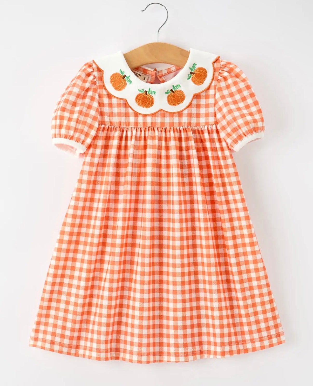 Orange Gingham Embroidered Dress