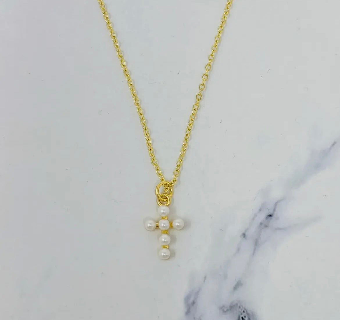 Shell Pearl Cross Necklace