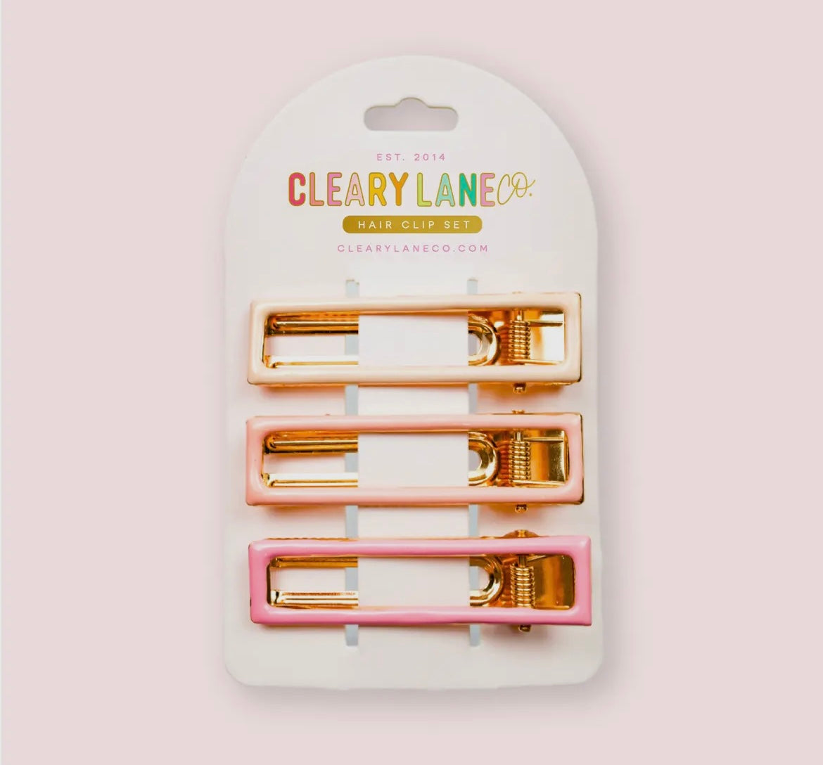 Square Hair Clip Set- Pink