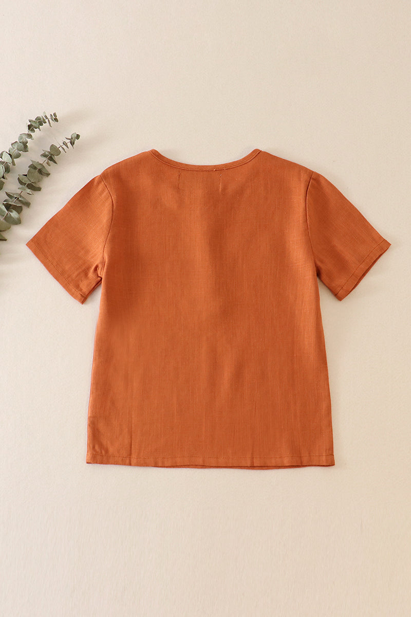 Brown button linen top