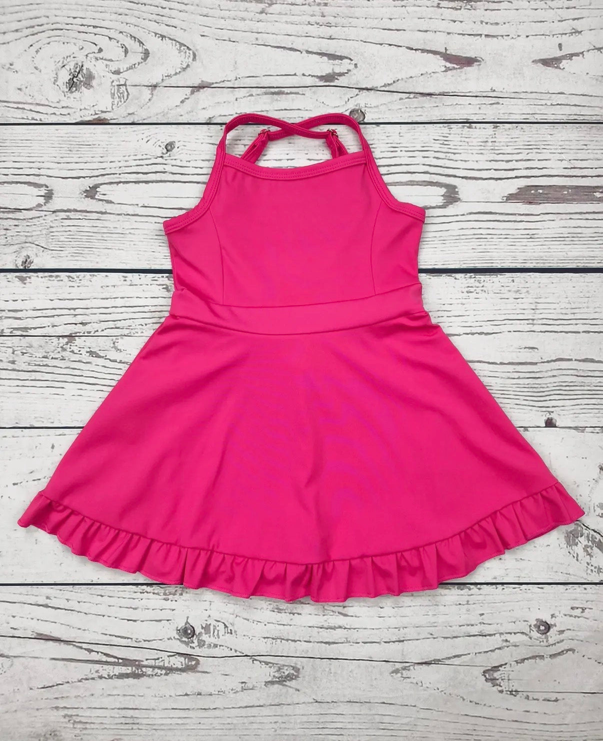 Ruffle Athletic Dress w, Built in Shorts- Hot Pink