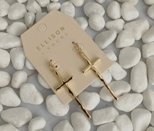 Slim and Stylish Cross Earrings- Gold