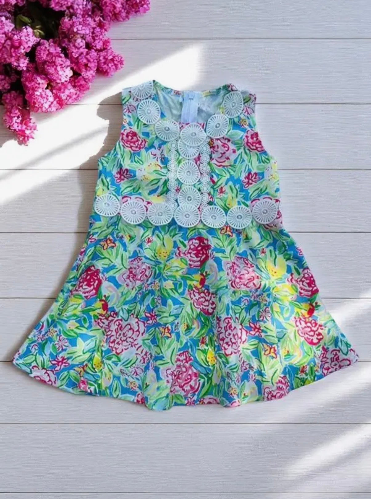 Floral Dress with Lace Trim