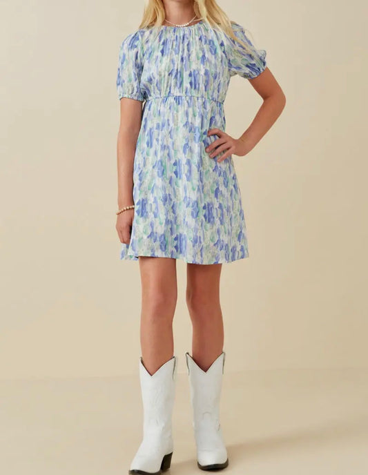 Watercolor Puff Sleeve Dress