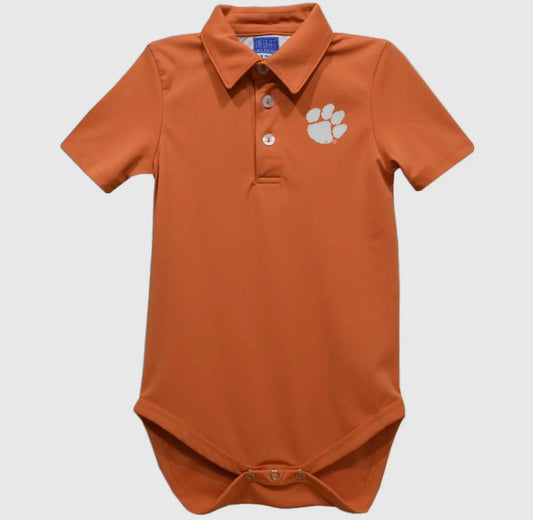 Orange Clemson Embroidered Polo Onesie