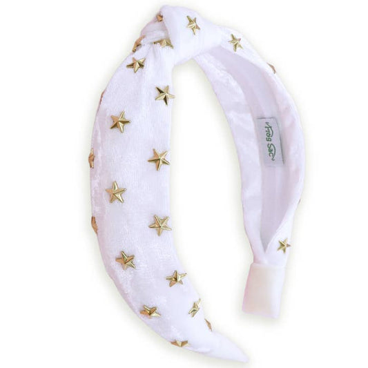 Whtie Velvet Star Studded Headband