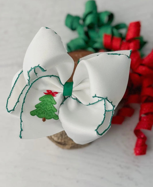 Christmas Tree Embroidered Bow