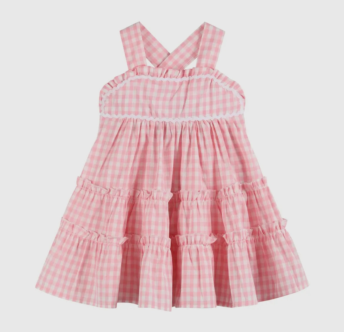Pink Gingham Tiered Dress