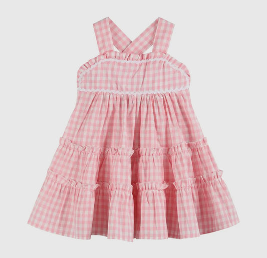 Pink Gingham Tiered Dress