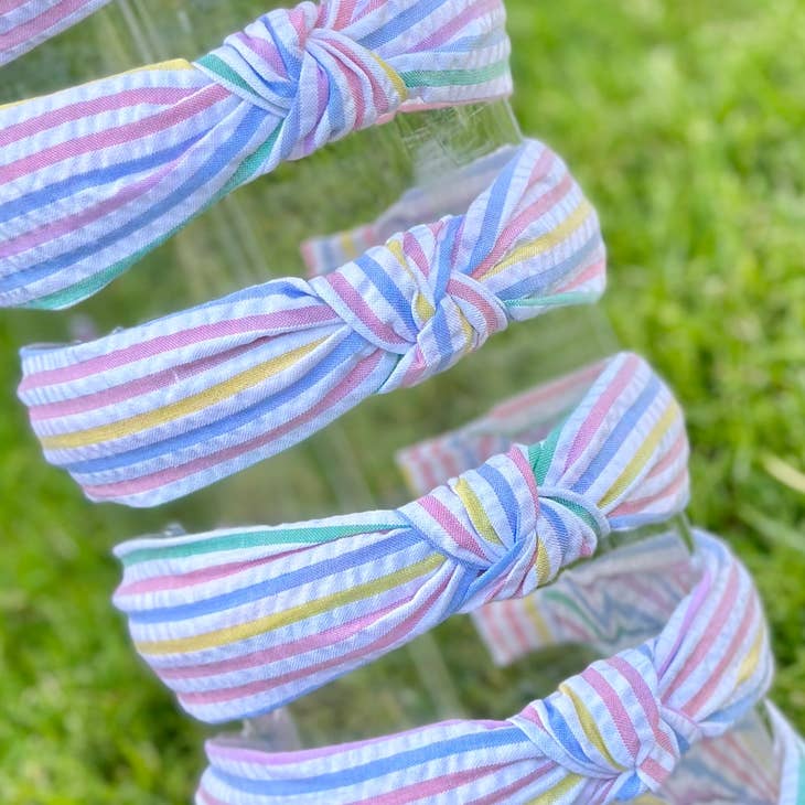 Pastel Striped Seersucker Top Knot Headband