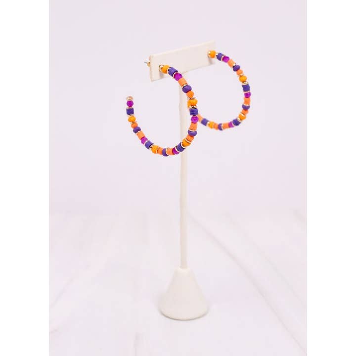 Orange and Purple Beaded Hoop Earrings