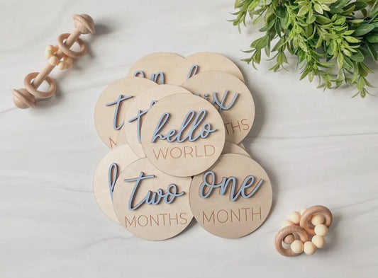 3D Wooden Monthly Milestone Discs- Blue