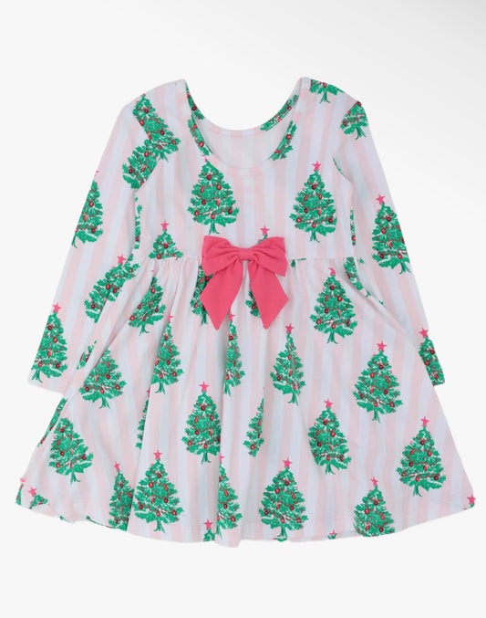 Blushing Pink Christmas Pines Twirl Dress