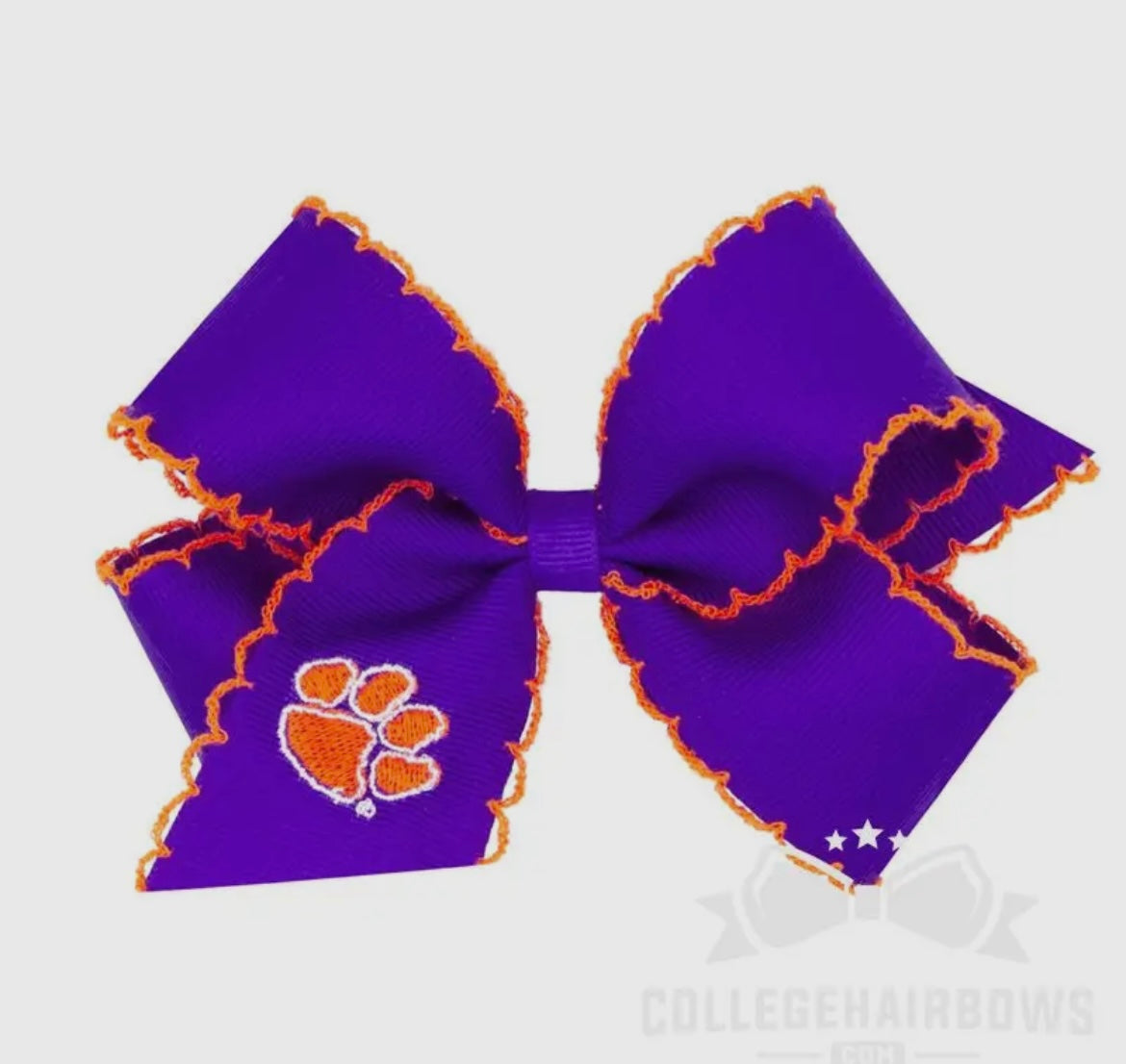 Clemson Embroidered Moon Stitch Bow