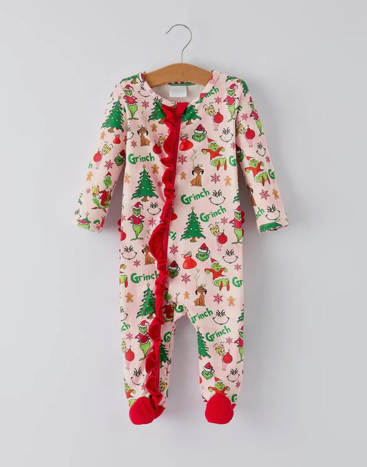 Pink Ruffle Grinch Romper