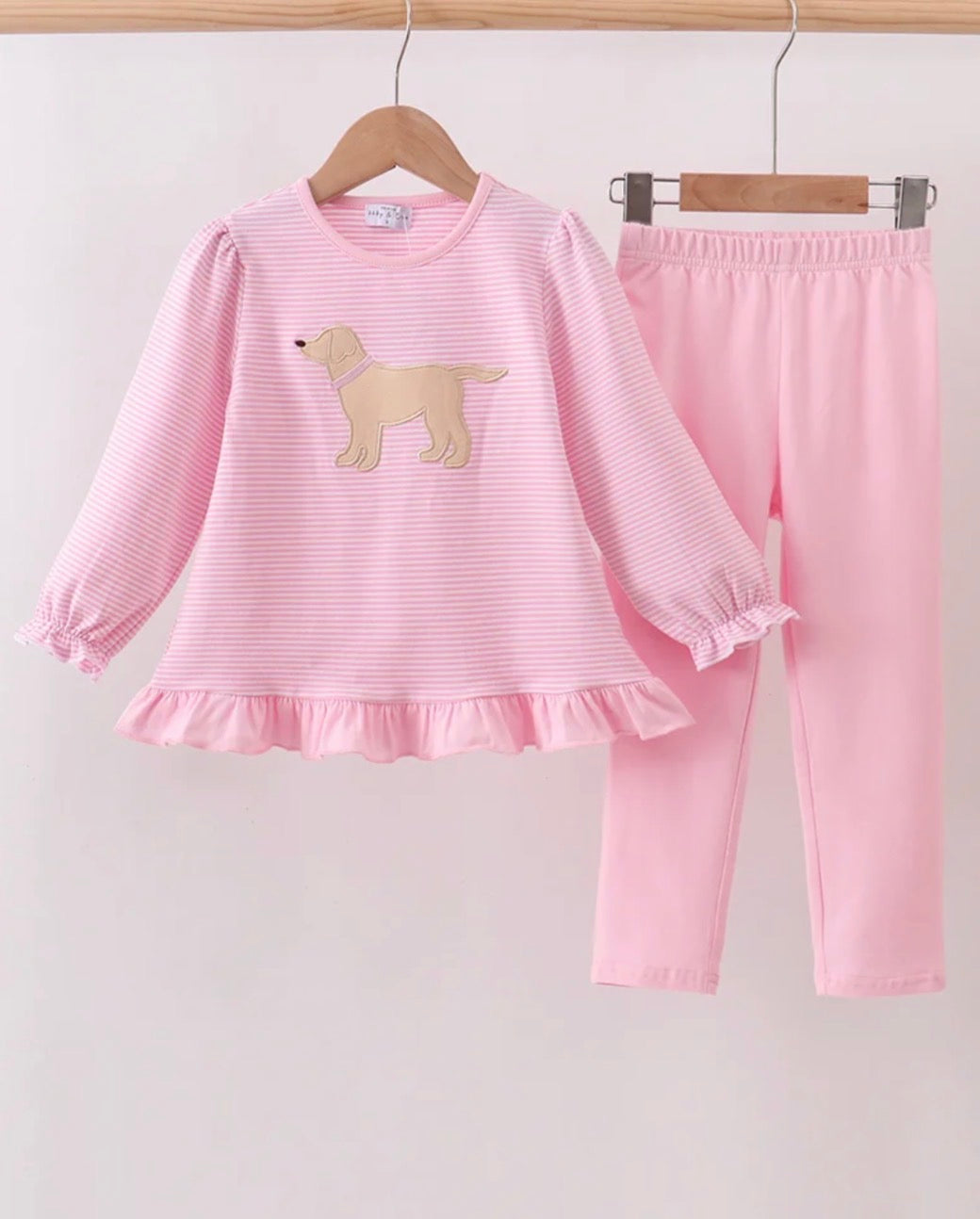 Pink Striped Puppy Embroidered Set