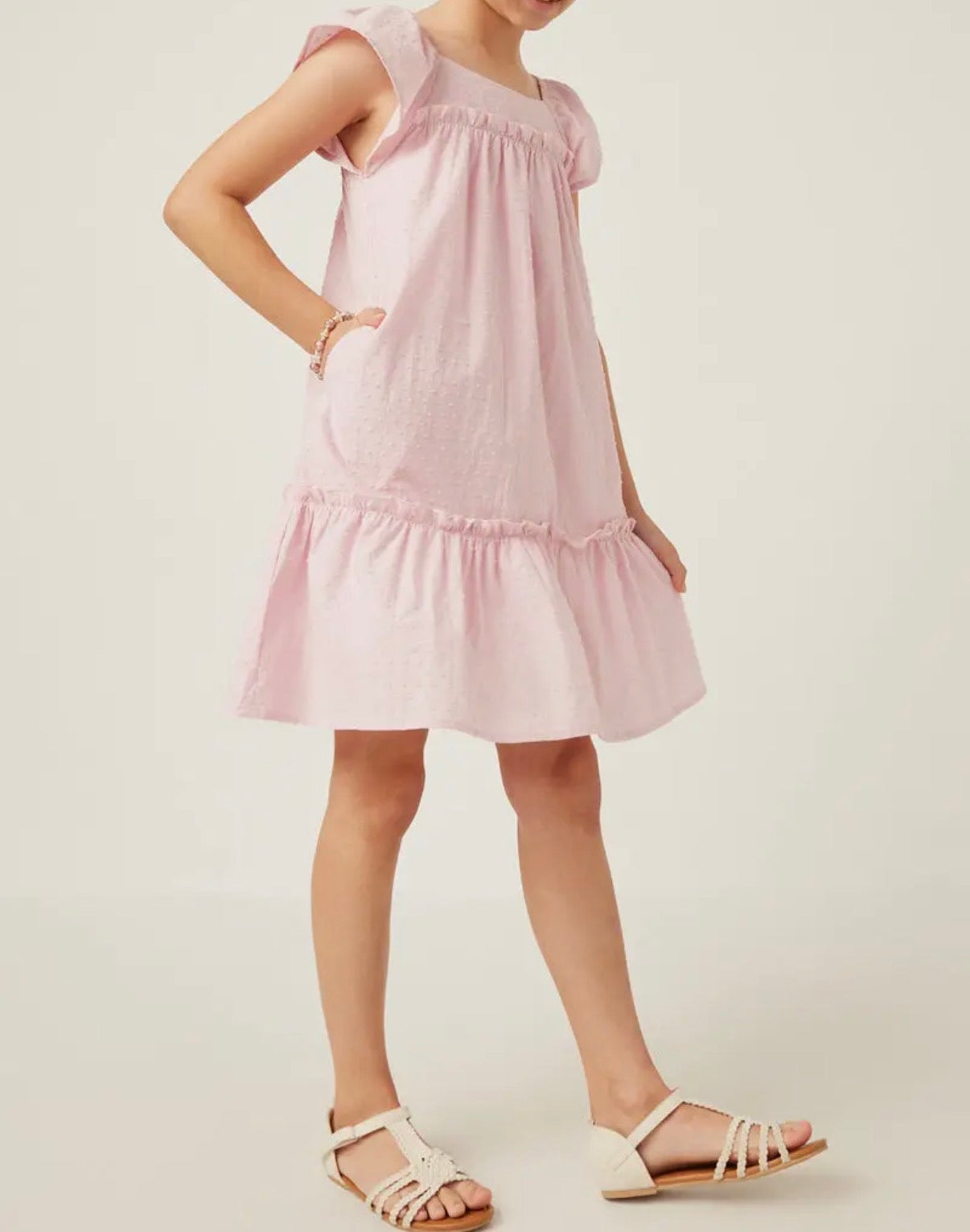 Pink Swiss Dot Ruffe Dress