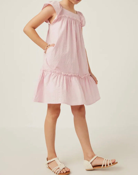 Pink Swiss Dot Ruffe Dress