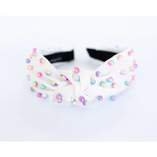 White Rainbow Pearl Headband