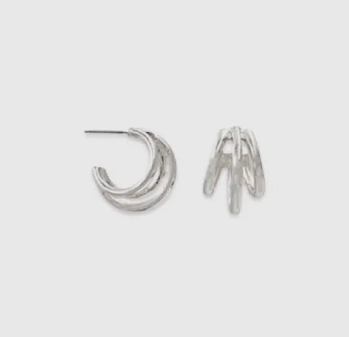 Silver Tri Hoop Earrings