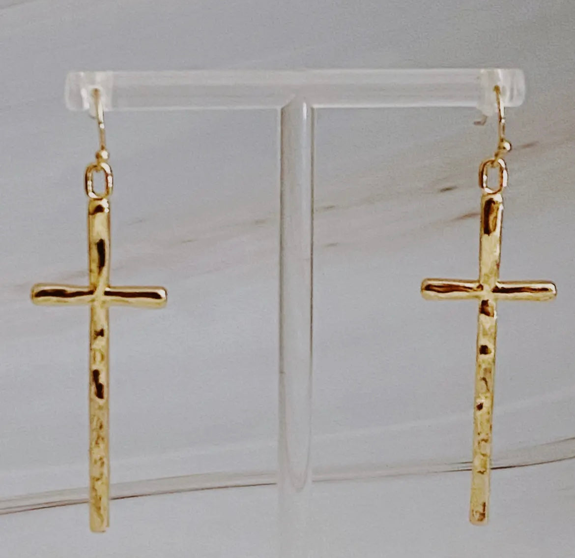 Slim and Stylish Cross Earrings- Gold