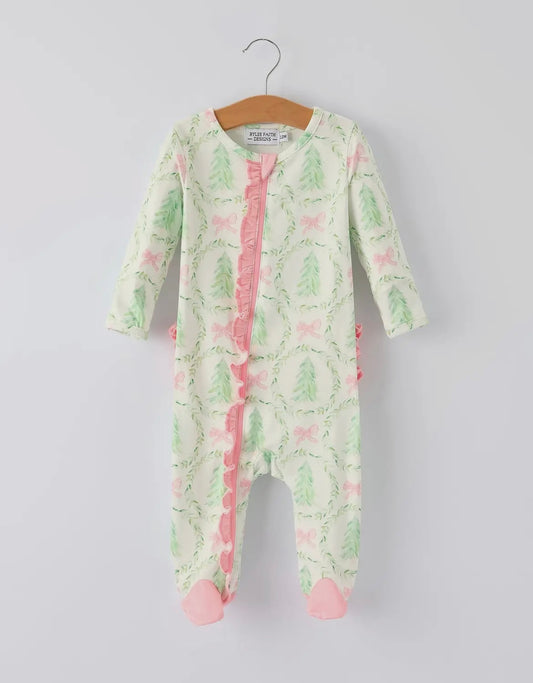 Watercolor Christmas Tree Ruffle Romper