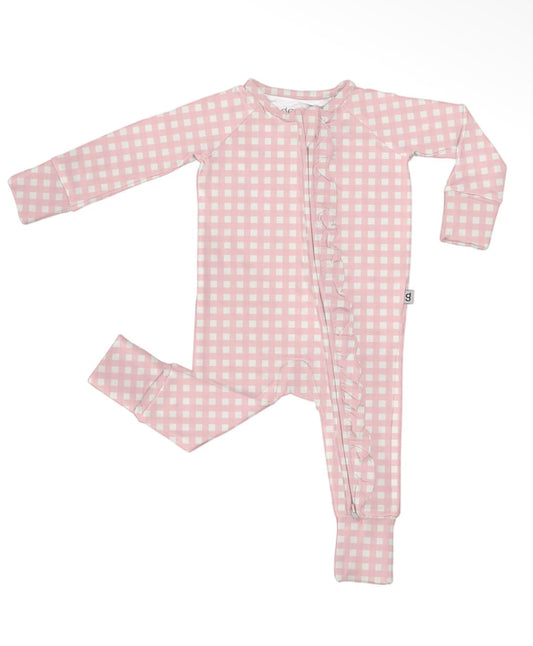 Pink Gingham Zip Romper