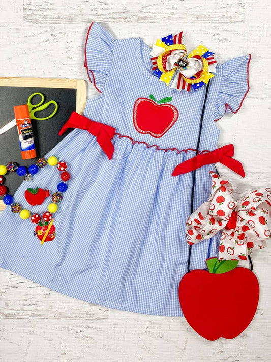 Apple Stitched Blue Dress