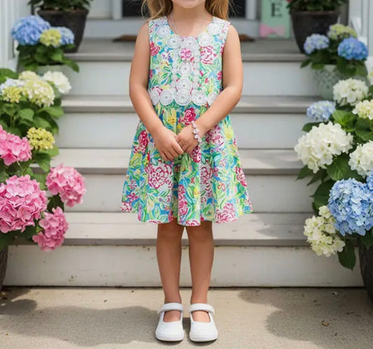 Floral Dress with Lace Trim