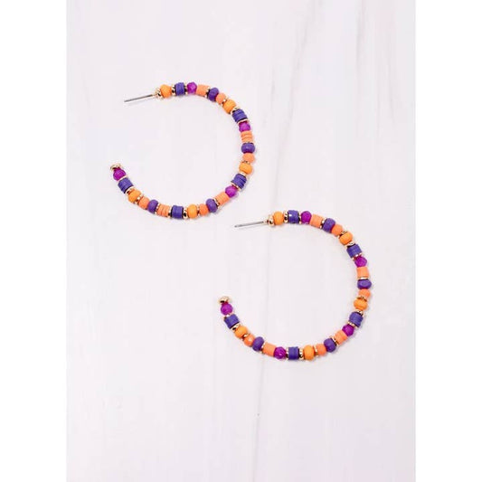 Orange and Purple Beaded Hoop Earrings