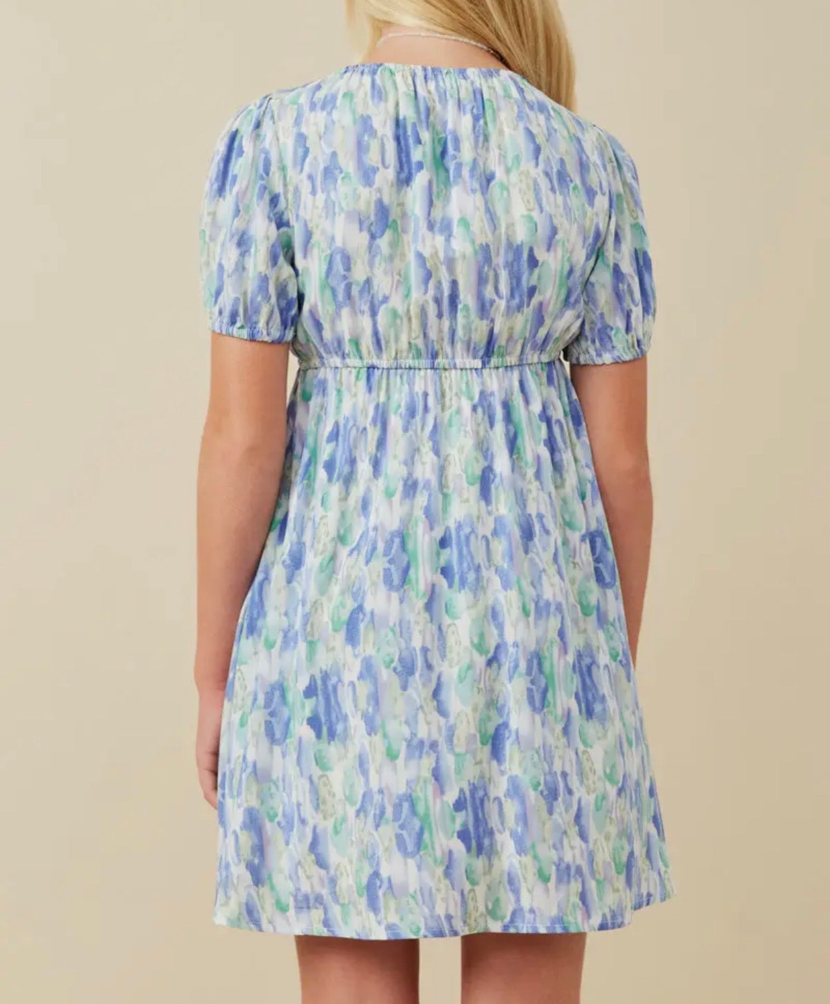 Watercolor Puff Sleeve Dress