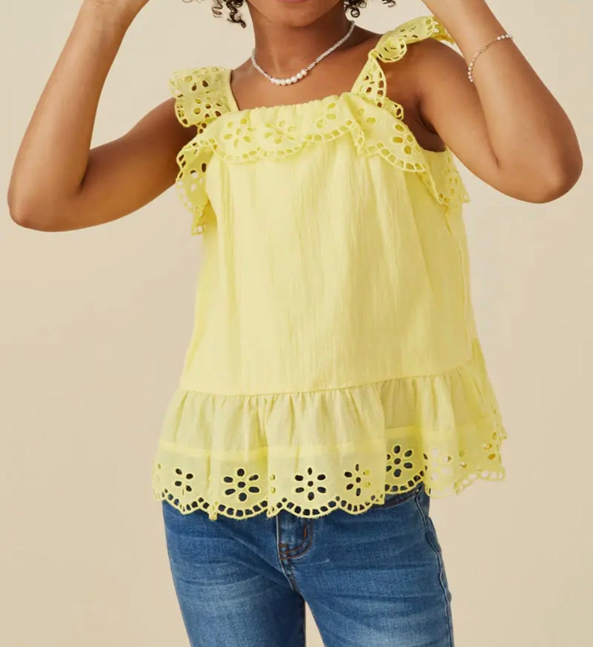 Scalloped Eyelet Ruffle Tank