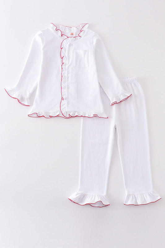 Premium White pocket girl pajamas set