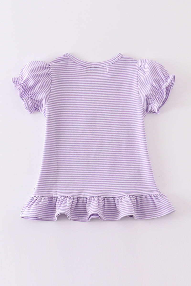 Premium Puprle & white stripe ruffle top