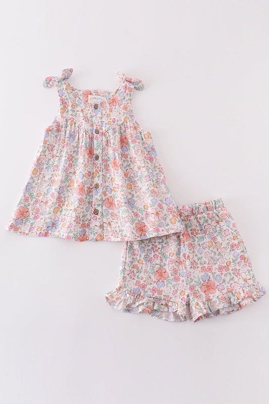 Premium Pink muslin floral shorts set