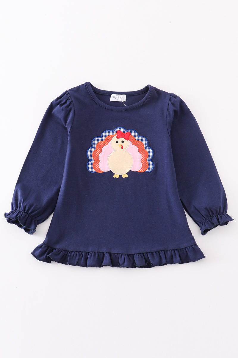 Premium Navy turkey applique girl top