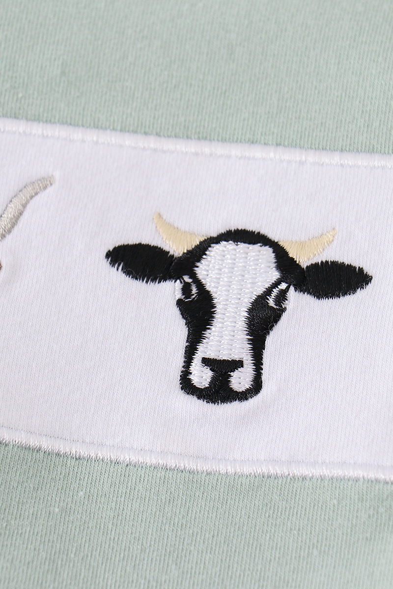 Premium Green cow applique boy set