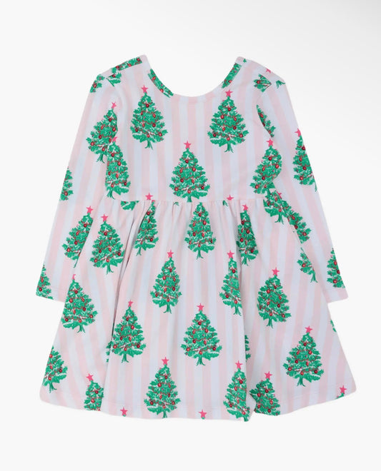 Blushing Pink Christmas Pines Twirl Dress