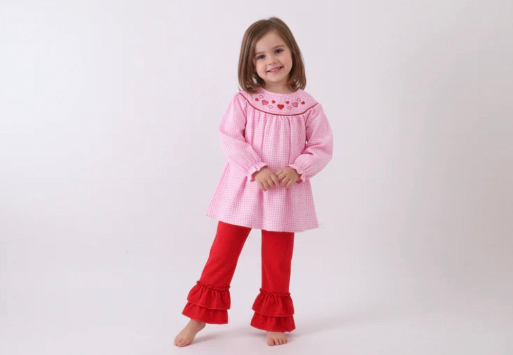 Pink Plaid Heart Pants Set