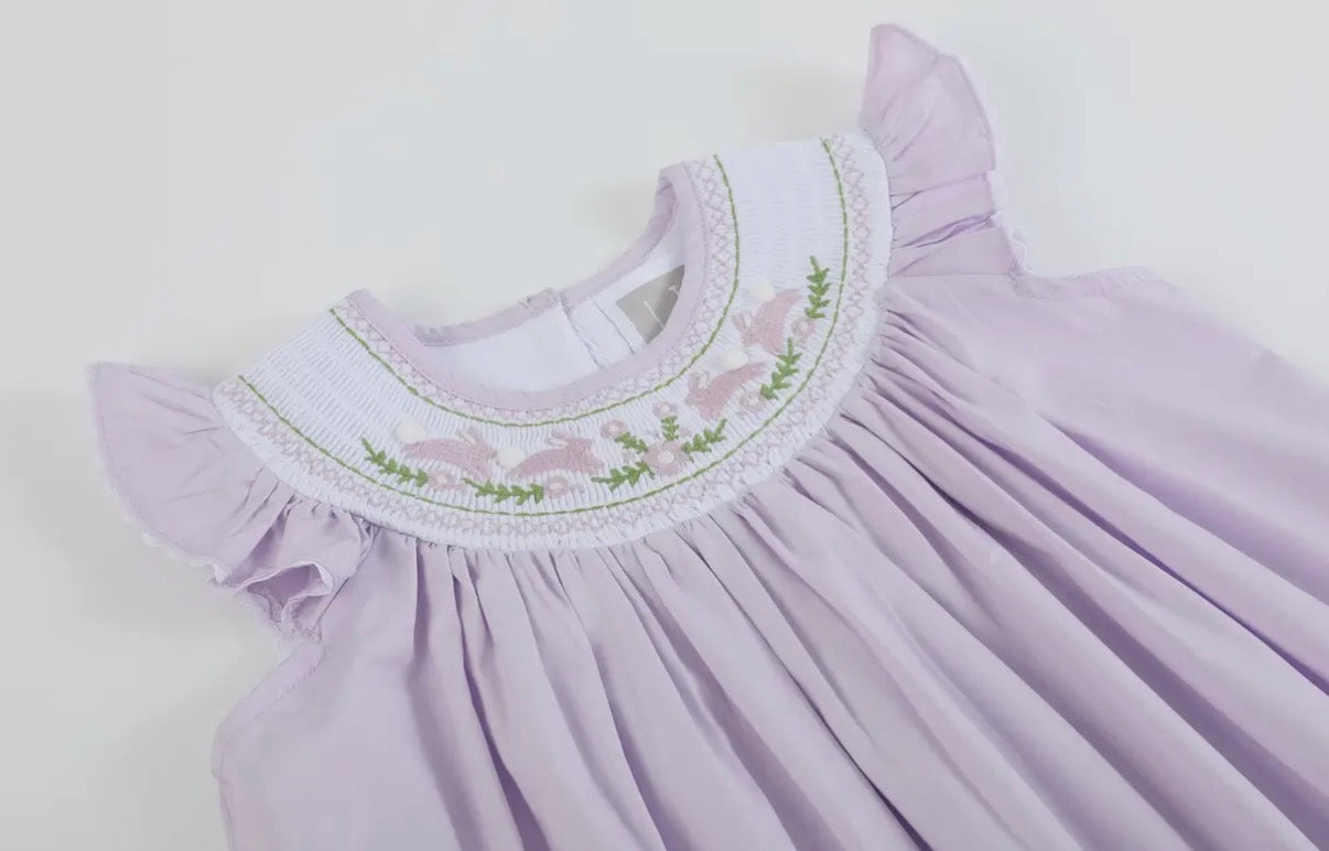 Lavender Bunny Smocked Dress
