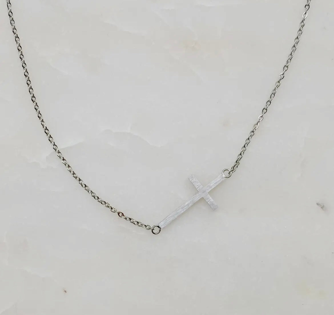 Kayla Sideways Cross Necklace- Silver