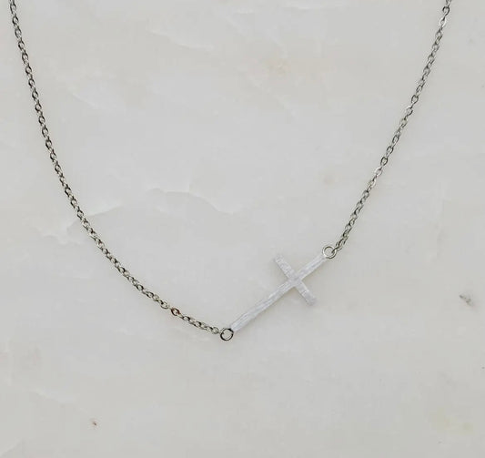 Kayla Sideways Cross Necklace- Silver