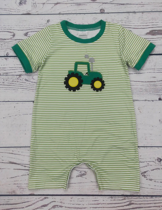 Green Striped Tractor Romper