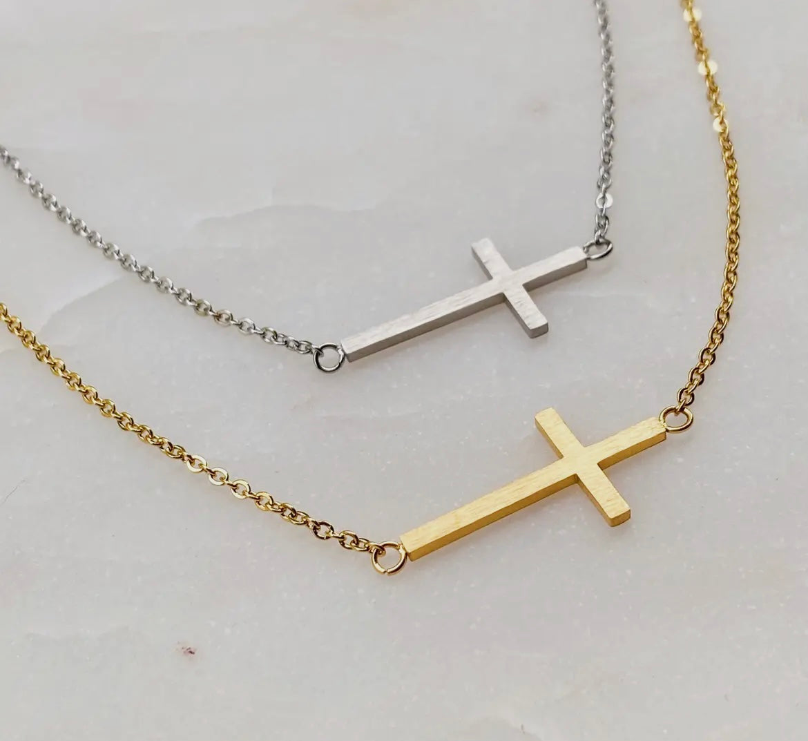 Kayla Sideways Cross Necklace- Silver