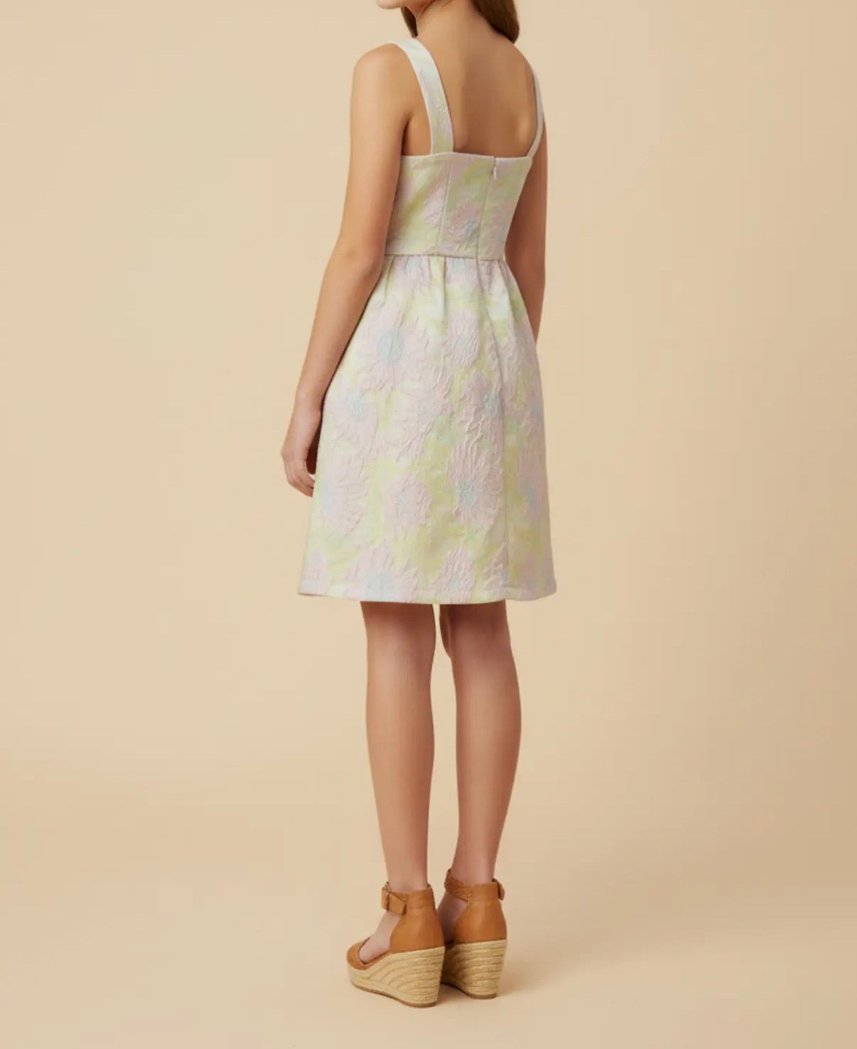 Floral Jacquard Square Neck Sleeveless Dress